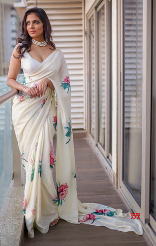 Attractive White Butter Silk With Digital Print Lahenga