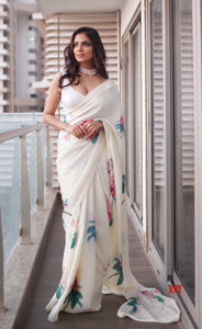 Attractive White Butter Silk With Digital Print Lahenga